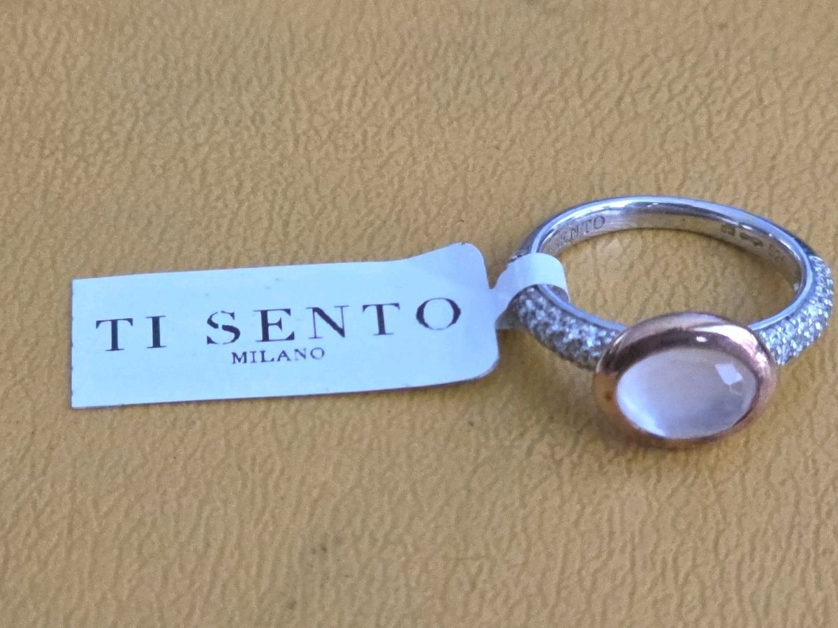 925 Sterling Silver Rose Gold Plated Bezel TI SENTO Ring Italy Size 6 US