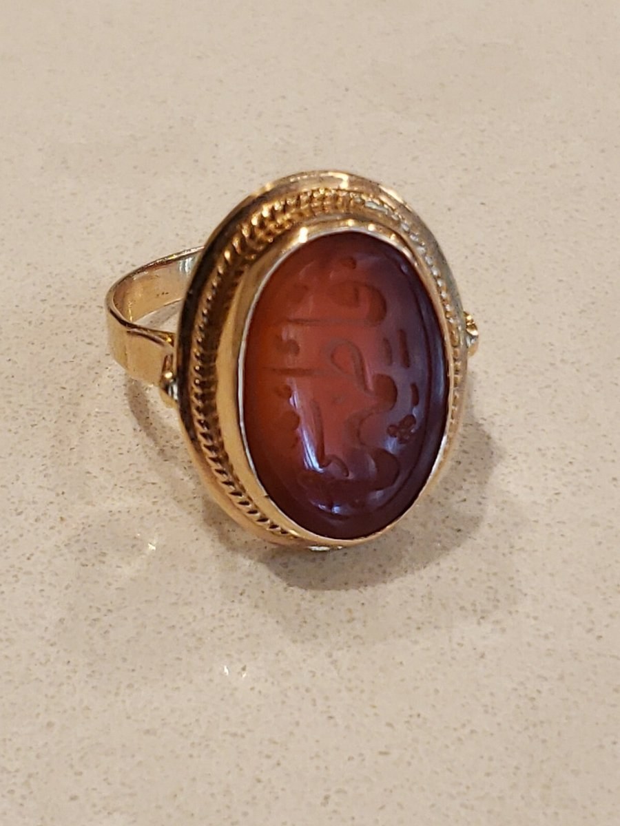 Antique 14k Yellow Gold  Natural Hand Carved Carnelian Ring Size 6 3/4