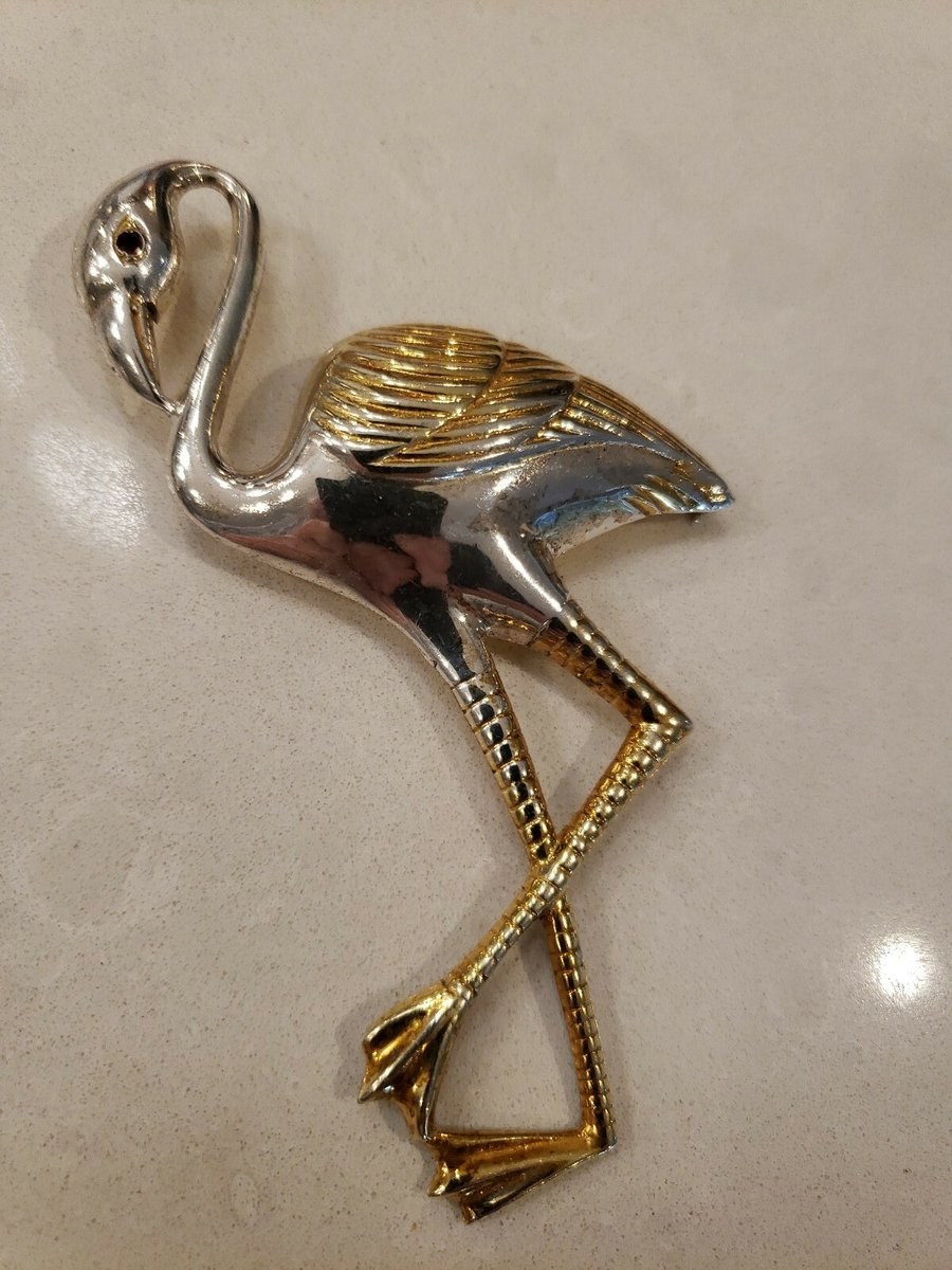 Antique Art Deco Signed Uncas Mfg Co Sterling 4" Flamingo Pin Glass Eye Mint!