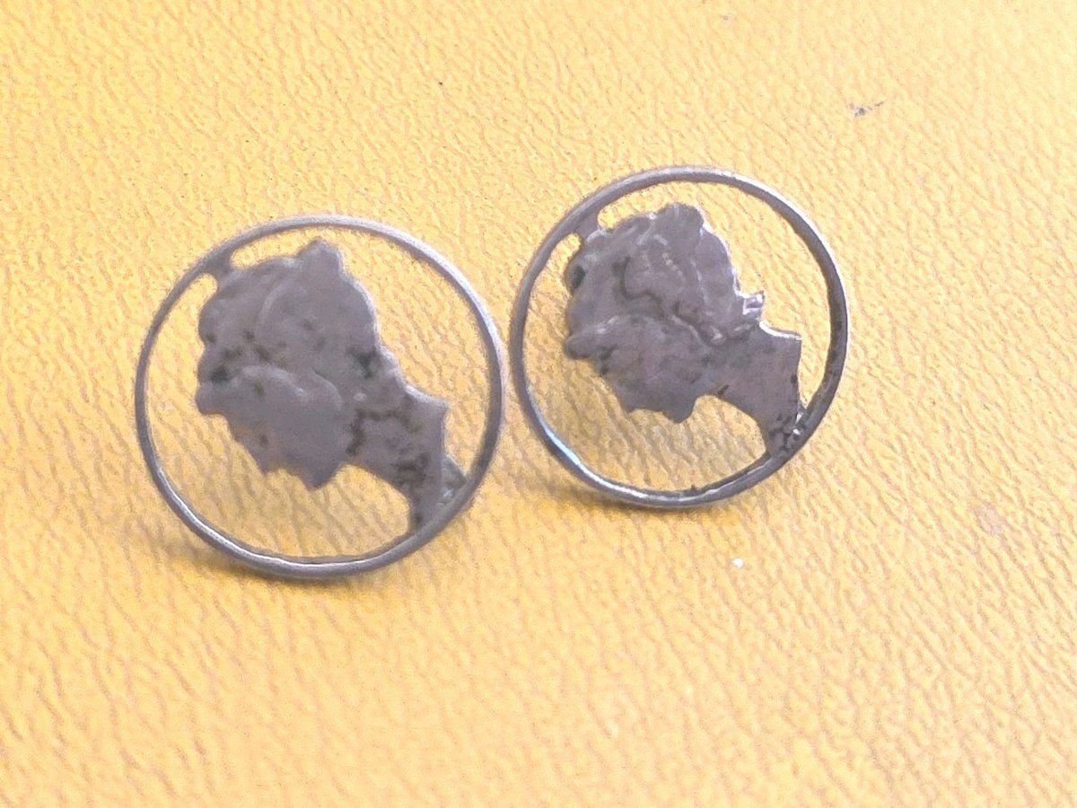 Antique Art Nouveau Cutout Dime Sterling Silver Pin Earrings 
