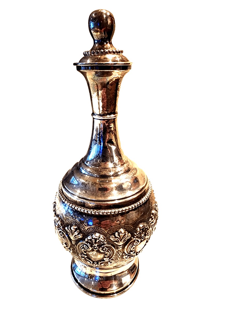 Antique Judaica Sterling Silver Liquor Bottle