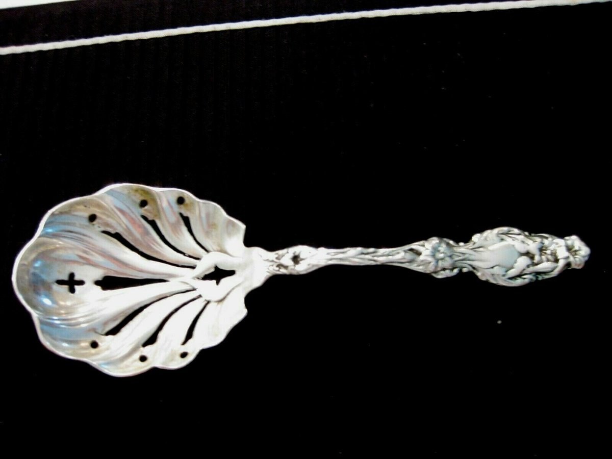 Antique Silvercraft Sterling Silver 9" Pierced Serving Spoon Lilly Pattern