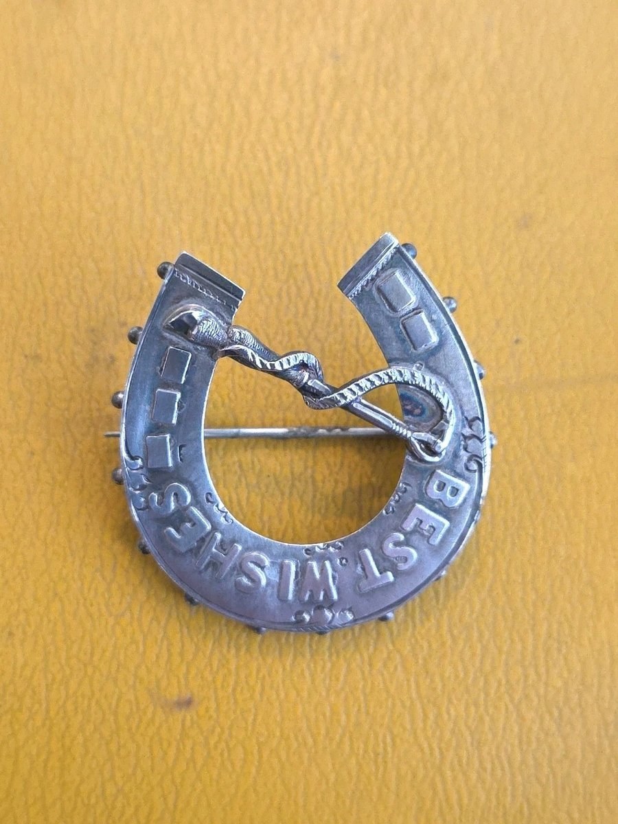 Antique Victorian Sterling Silver English Horseshoe Brooch w/Crop