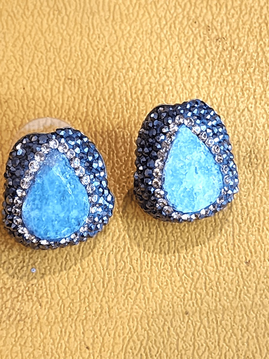 Aquamarine Druzy Stone 925 Sterling Silver Stud Earrings