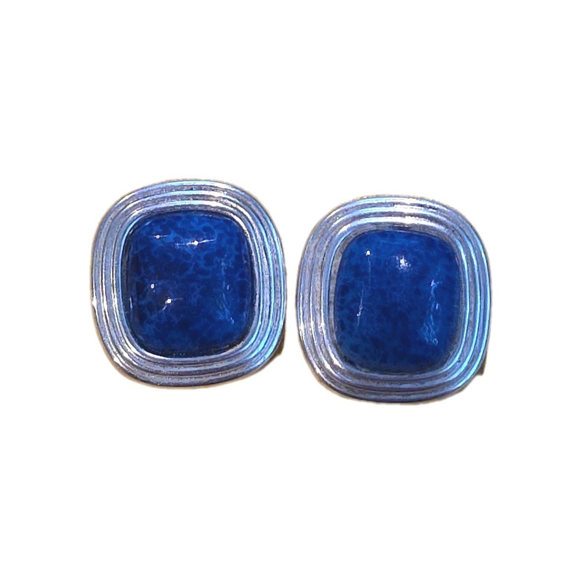 AUTHENTIC CHRISTIAN DIOR SILVER FAUX LAPIS SQUARE CLIP EARRINGS ESTATE