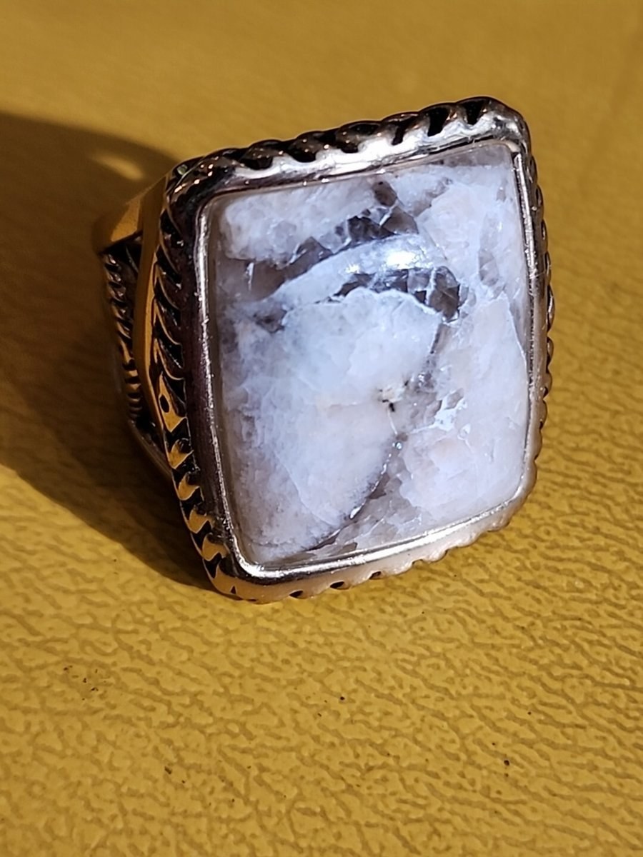 BARSE Gold Plated Real White Calcite Statement Ring Size 6.25
