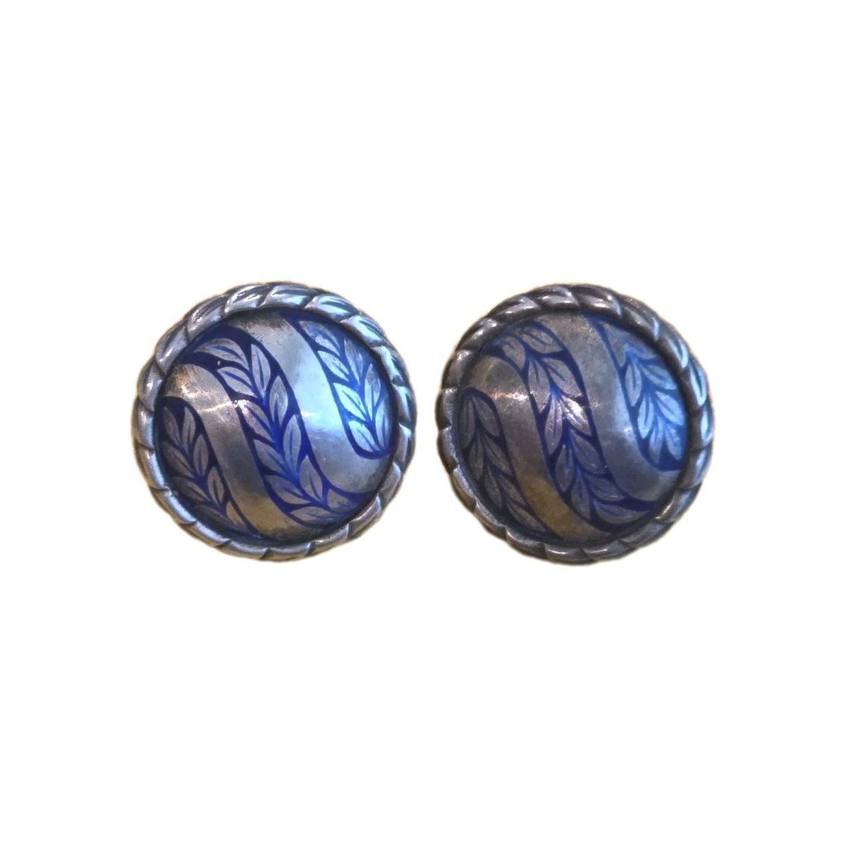BC Silver Bowman Originals 925 Silver & Blue Enamel Laurel Leaf Dome Earrings