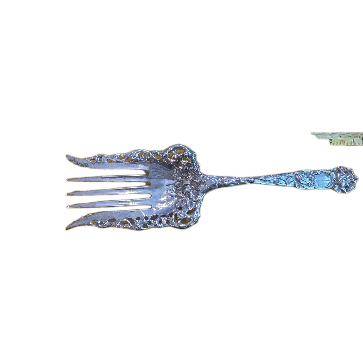 Bridal Rose by Alvin Sterling Silver Fish Serving Fork Pierced 10 1/2" Vintage