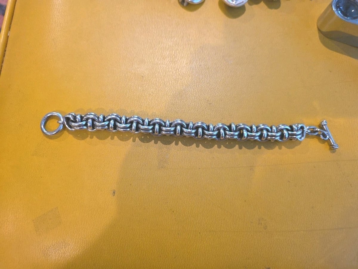 Byzantine Solid Heavy Sterling Silver Chain Bracelet 8" .925 9.53mm Thick
