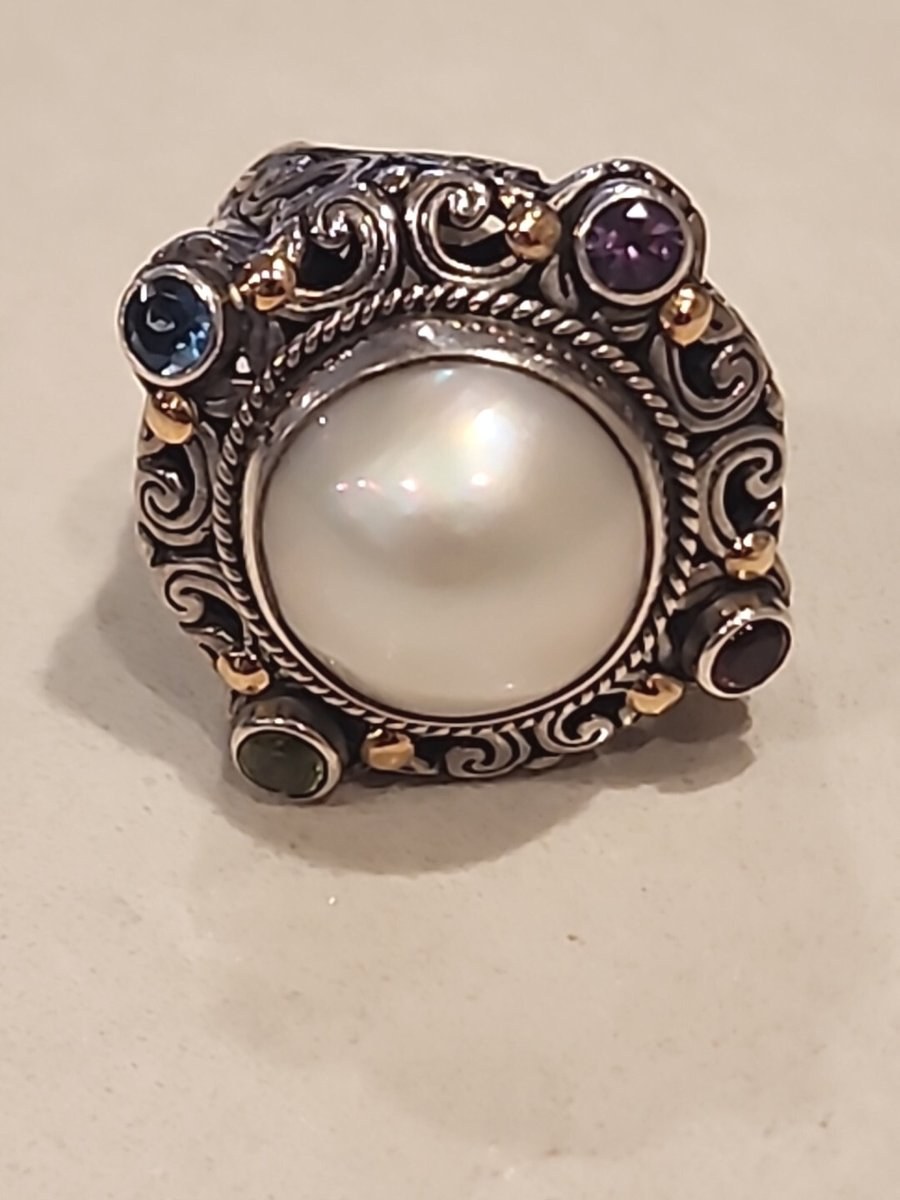 Byzantine Sterling Silver 18kt Statement Ring Gemstones Cocktail 