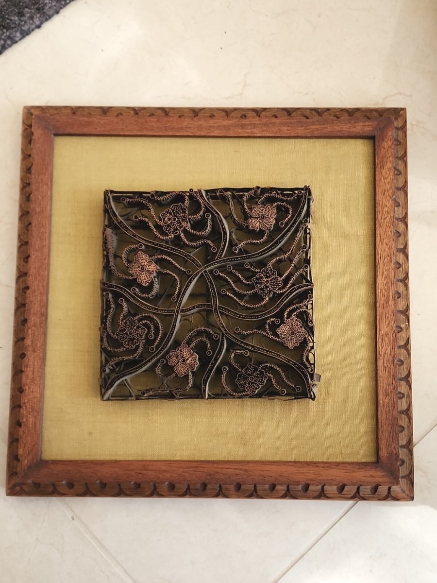 Copper Tjap Cap Chop Stamp Wave Petunia 6.5" x 6" Batik Indonesia