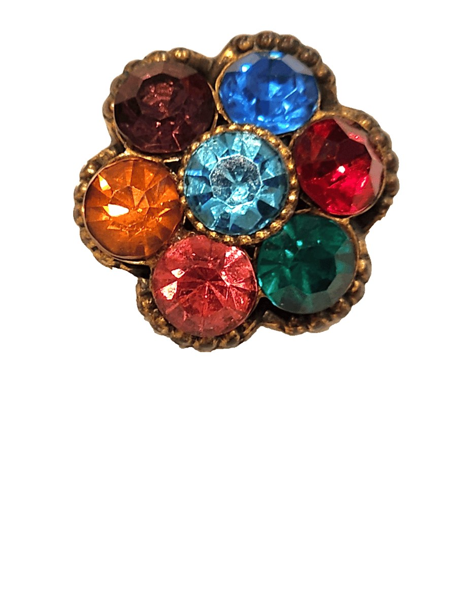 CoroCraft Gem Stone Multi Color Rhinestone Domed Brooch