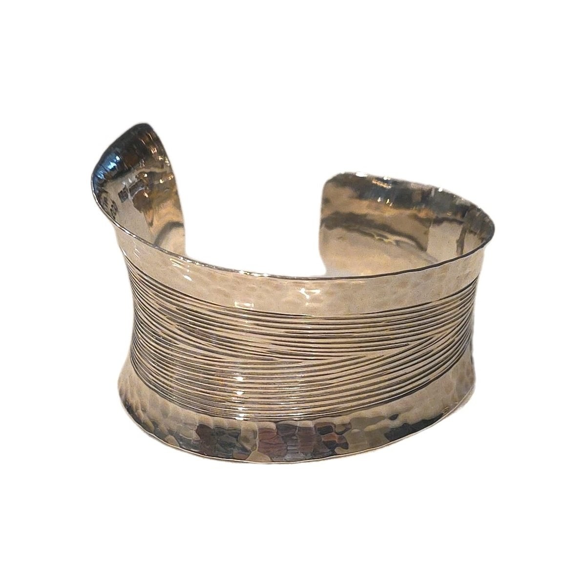 DDD Dominique Dinouart Mexico Modernist Hammered Design Threaded Cuff Bracelet 
