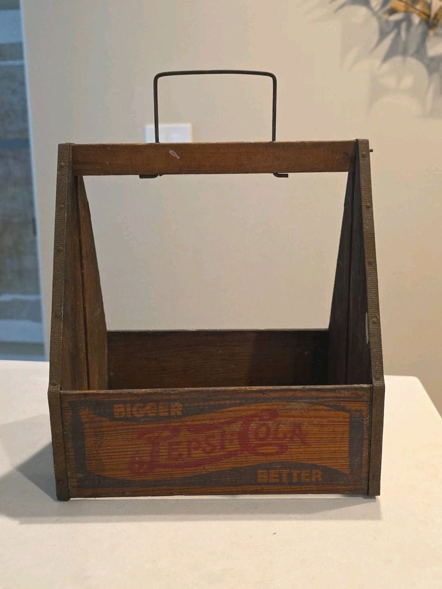 Early Pepsi Cola Wooden Soda Bottle Carrier - Great Graphics!