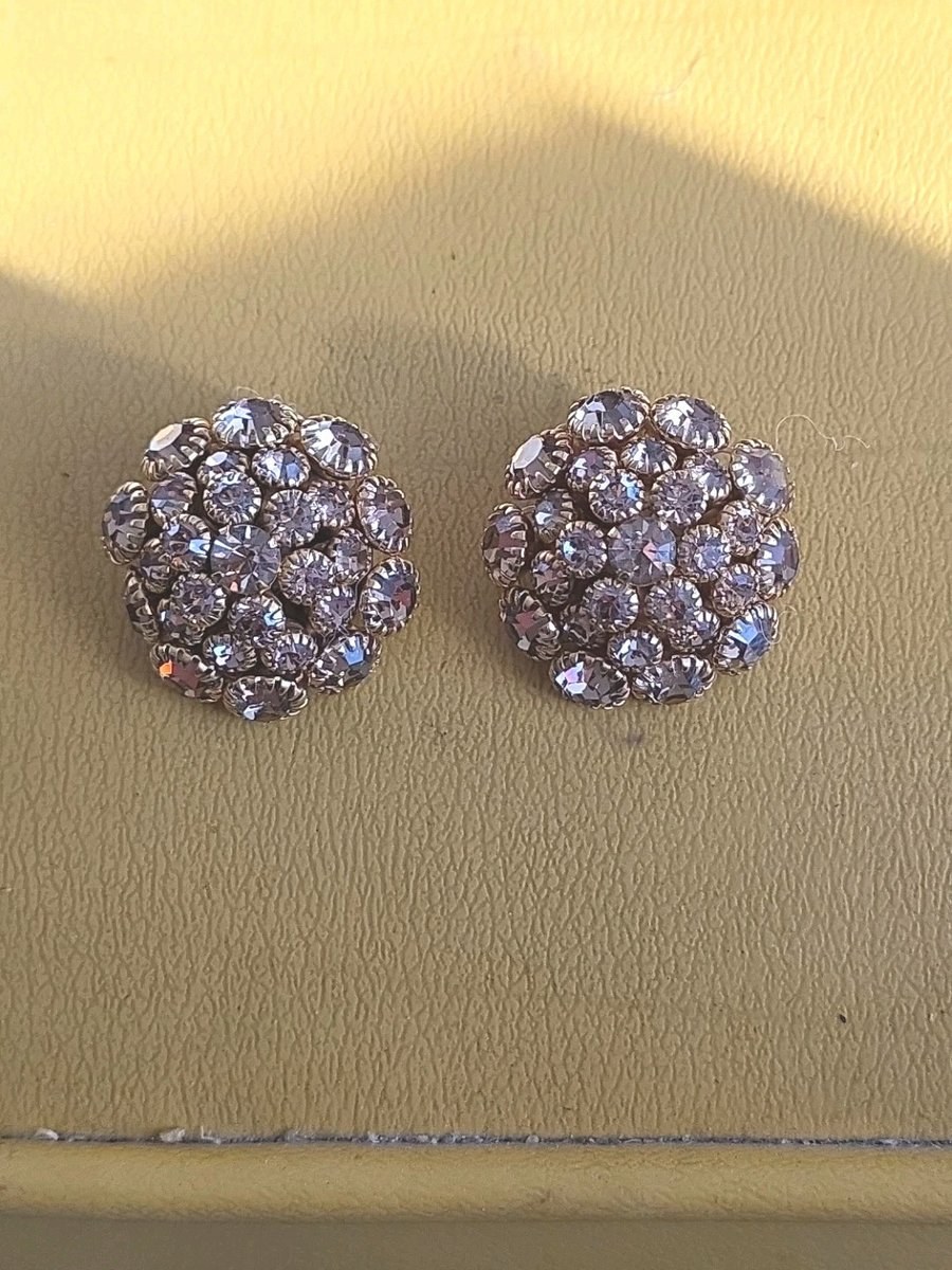 Estate Find Signed JUDY LEE Clipon Earrings  Citrine Color Rhinestones 