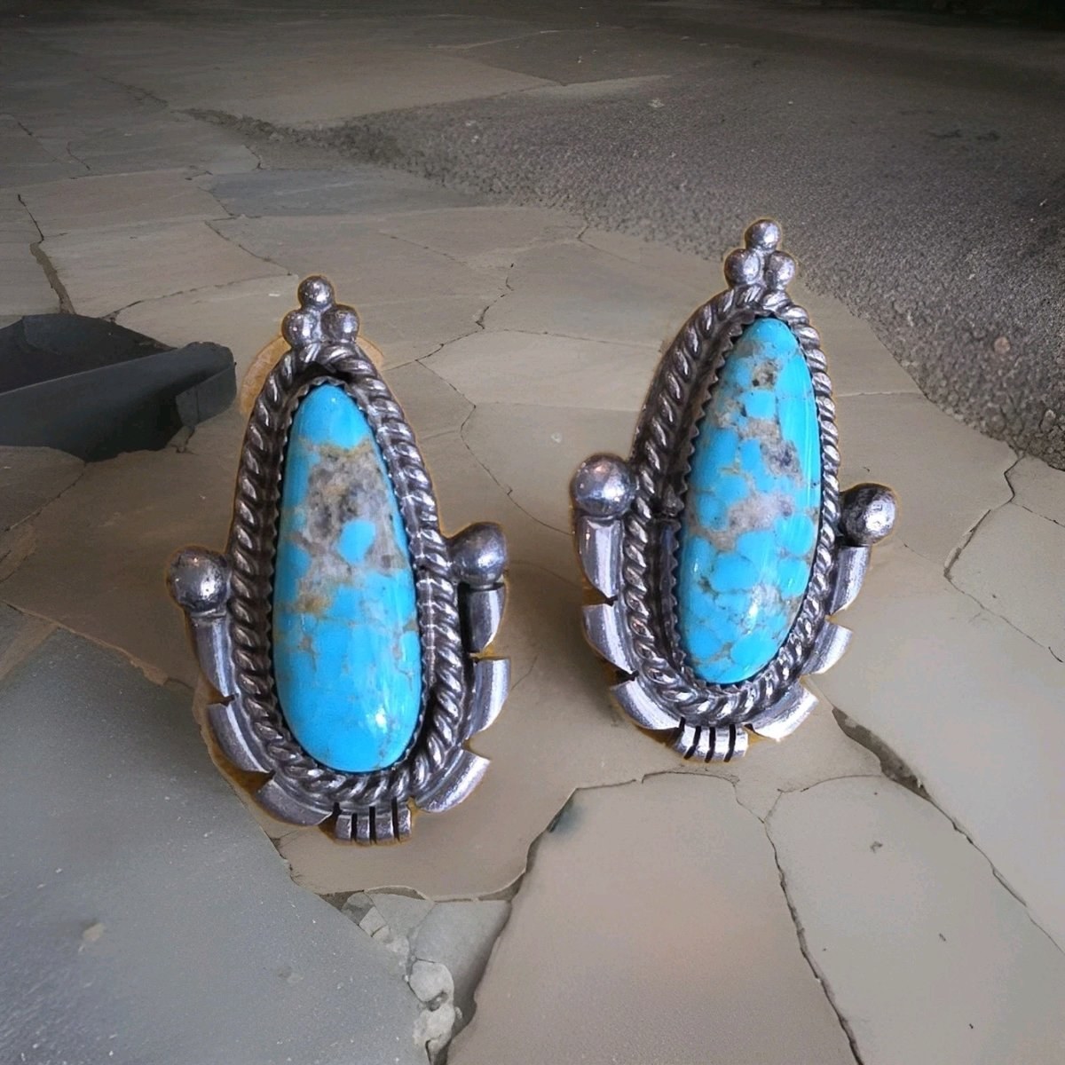 Fantastic Large Sterling Turquoise Earring Navajo Artist Mary Toledo Gishie