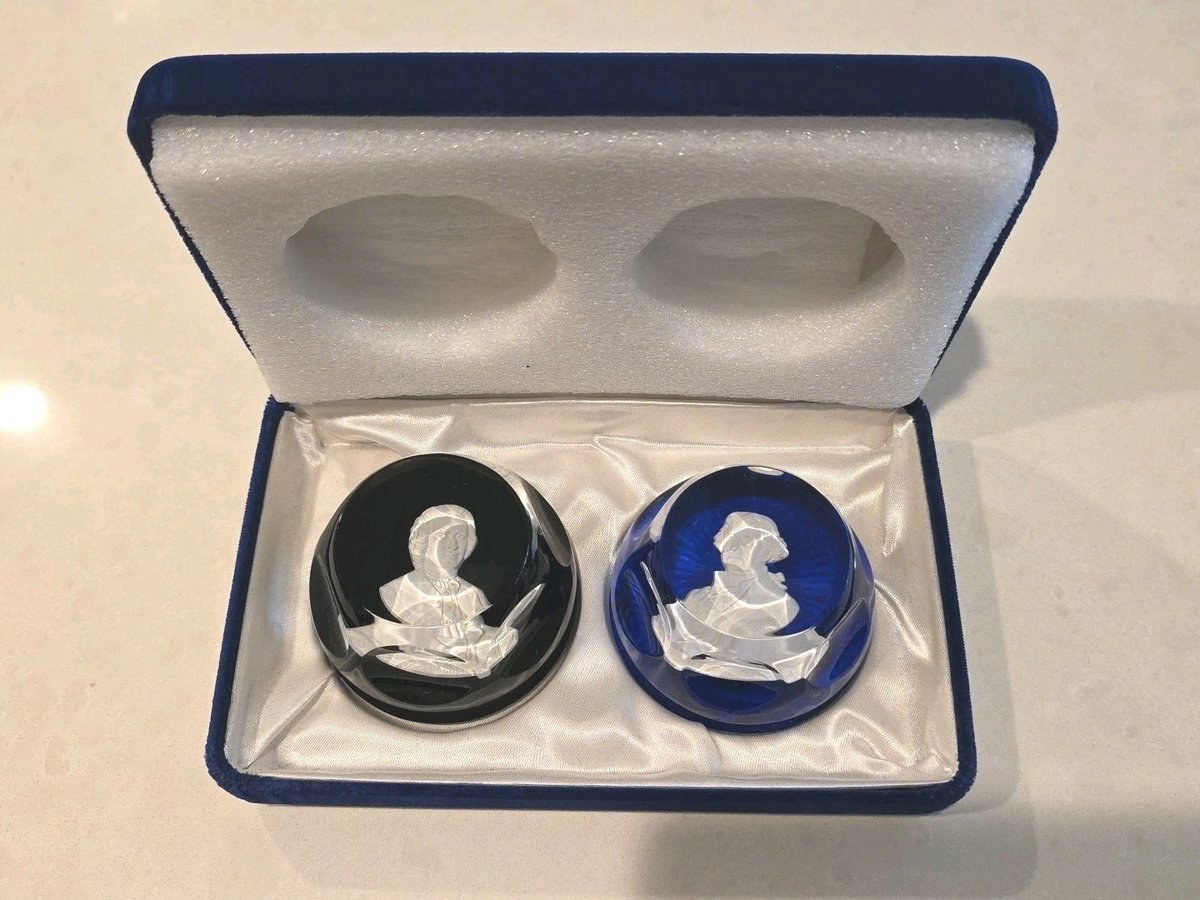 FRANKLIN MINT / BACCARAT "ROUSSEAU & THOS. JEFFERSON " SULPHIDE PAPERWEIGHTS  