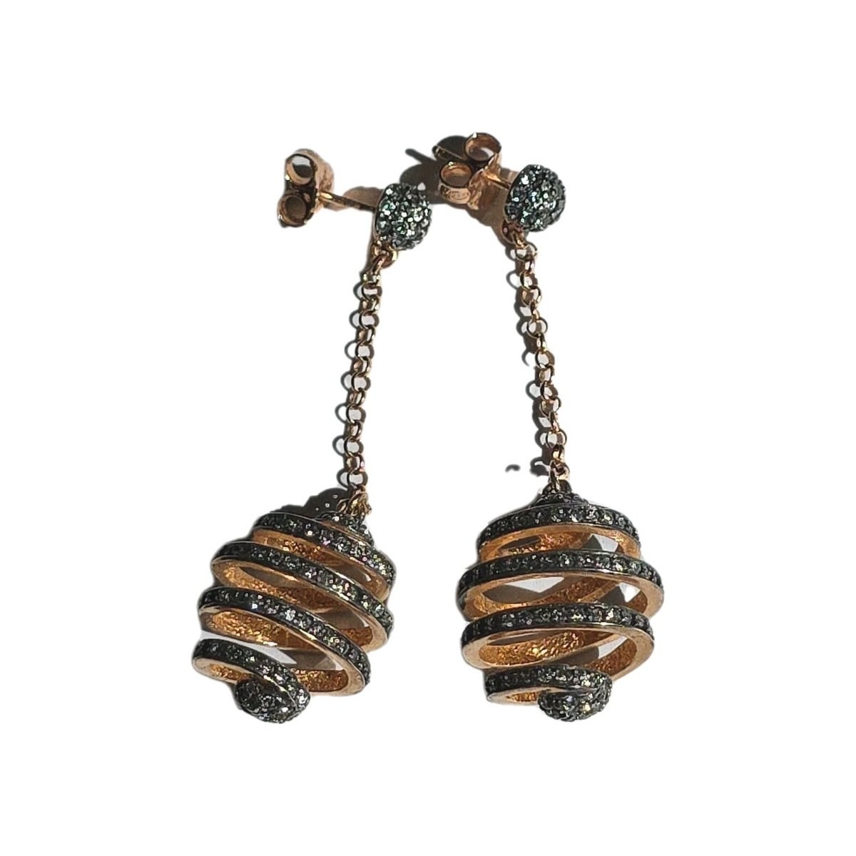 FRANZ LUCIANO DANGLE EARRINGS RHINESTONES GOLD TONE DROP SPRIAL