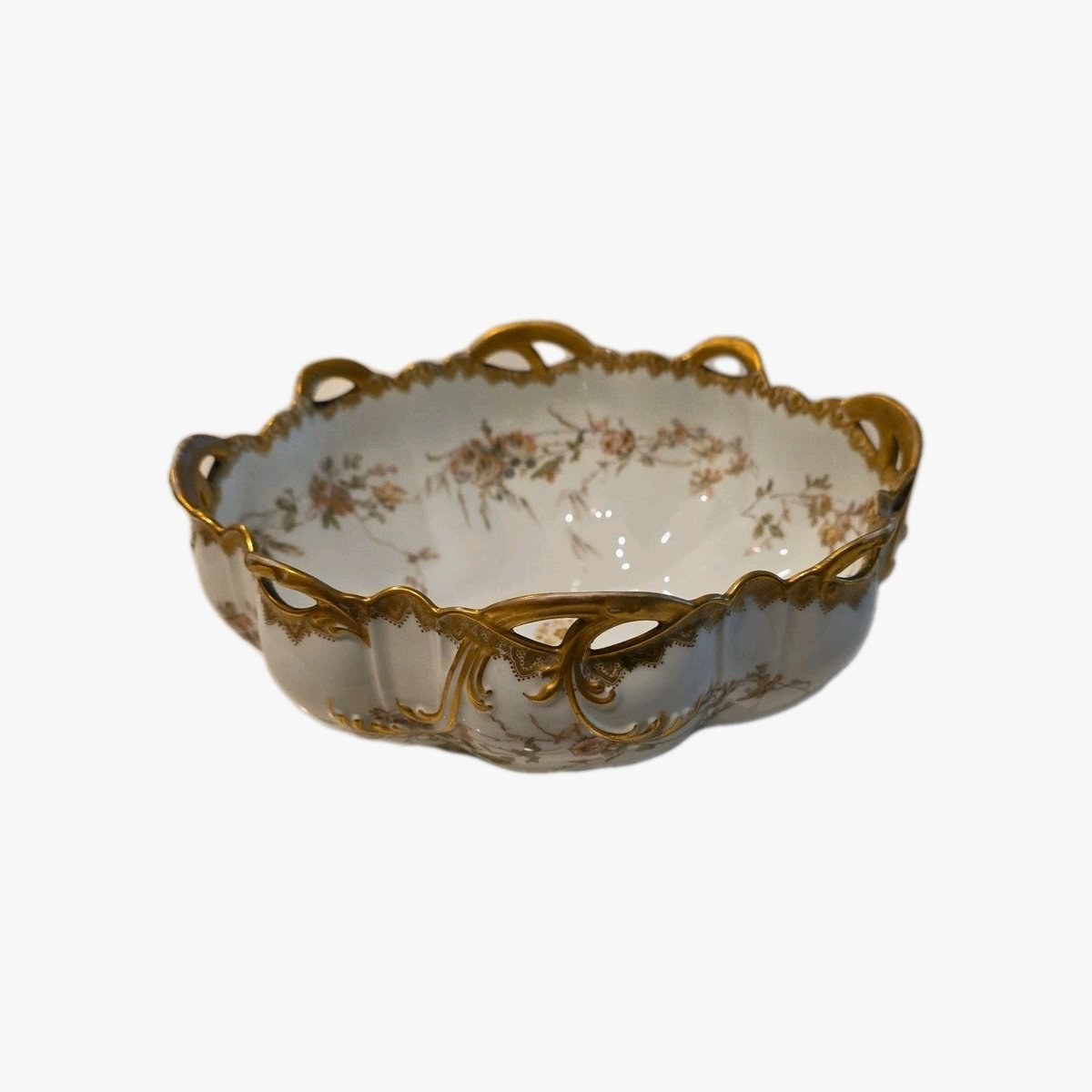 Haviland Limoges Artistic Motif Gold Decorated Mum Floral Oval Serving Bowl  453