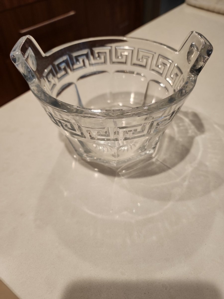  Heisey Greek Key Clear Glass Small Ice Tub w Handles 3 3/4" H x 6 3/8" W
