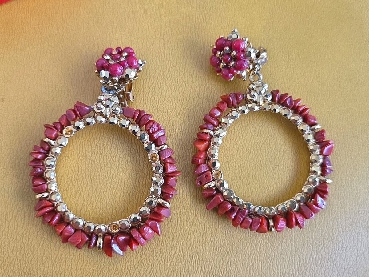 JOSE & MARIA BARRERA GOLDTONE Red Coral STONE STATEMENT EARRINGS
