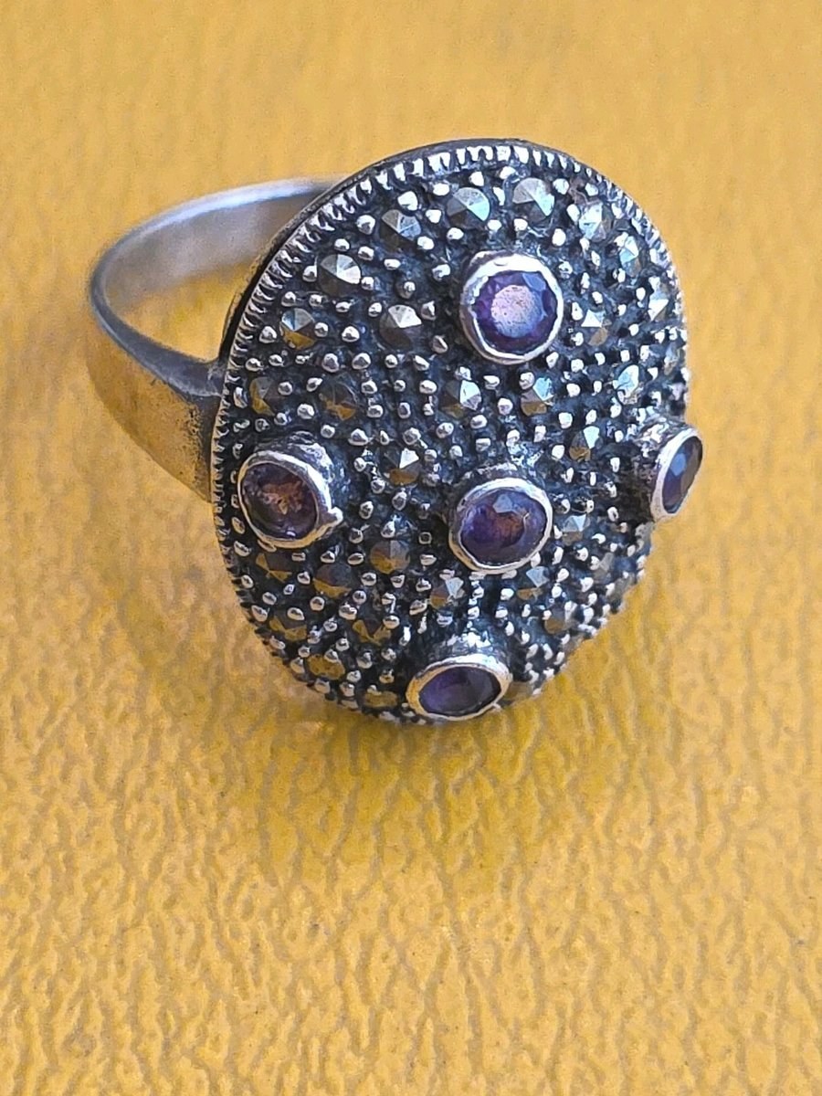 Judith Jack Marcasite 925 Sterling Silver Ring, Sz 9