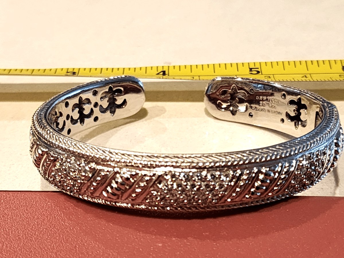 Judith Ripka Jewelry Sterling Silver CZ Cubic Zirconia Cable Cuff Bracelet