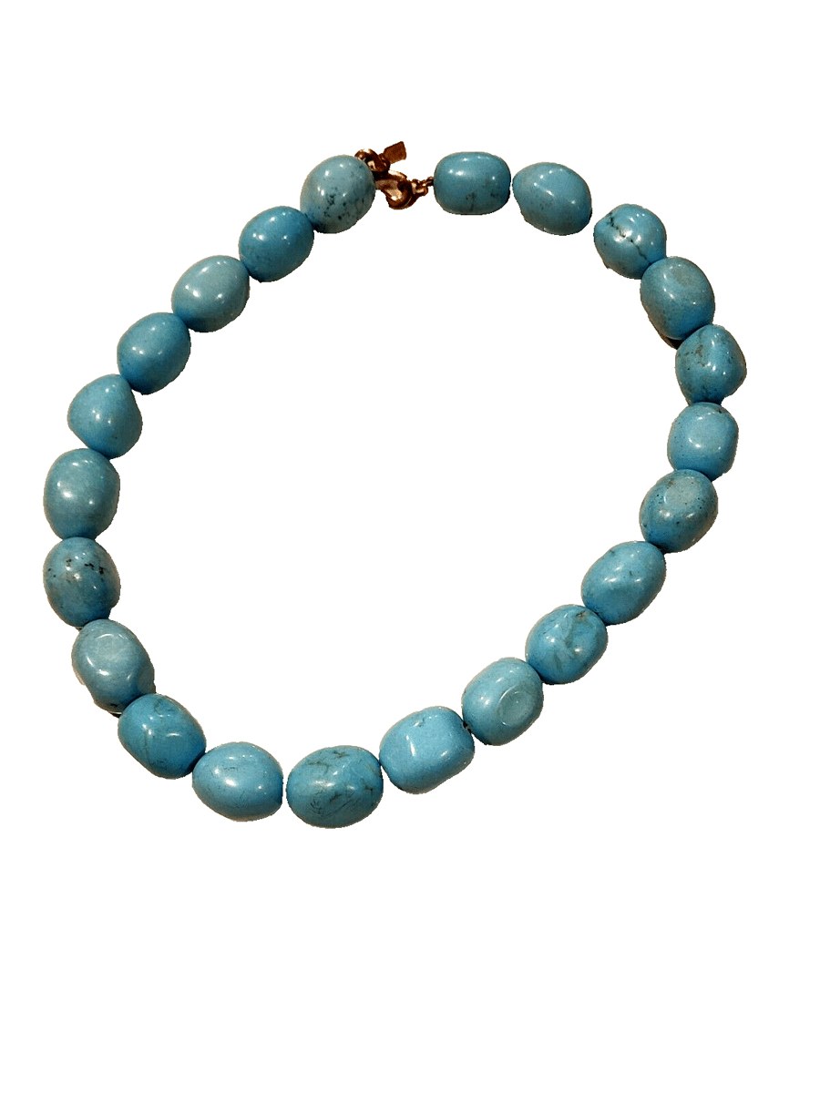 Kenneth Jay Lane Large 20" Turquoise Beads Necklace Hand knotted Sky Blue