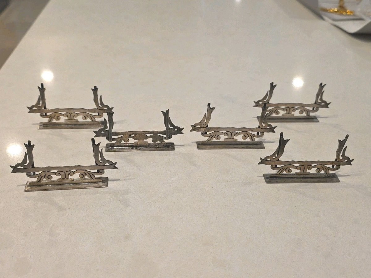 Lot of 6 Taxco Antique Sterling Silver Menu Place Card Holders