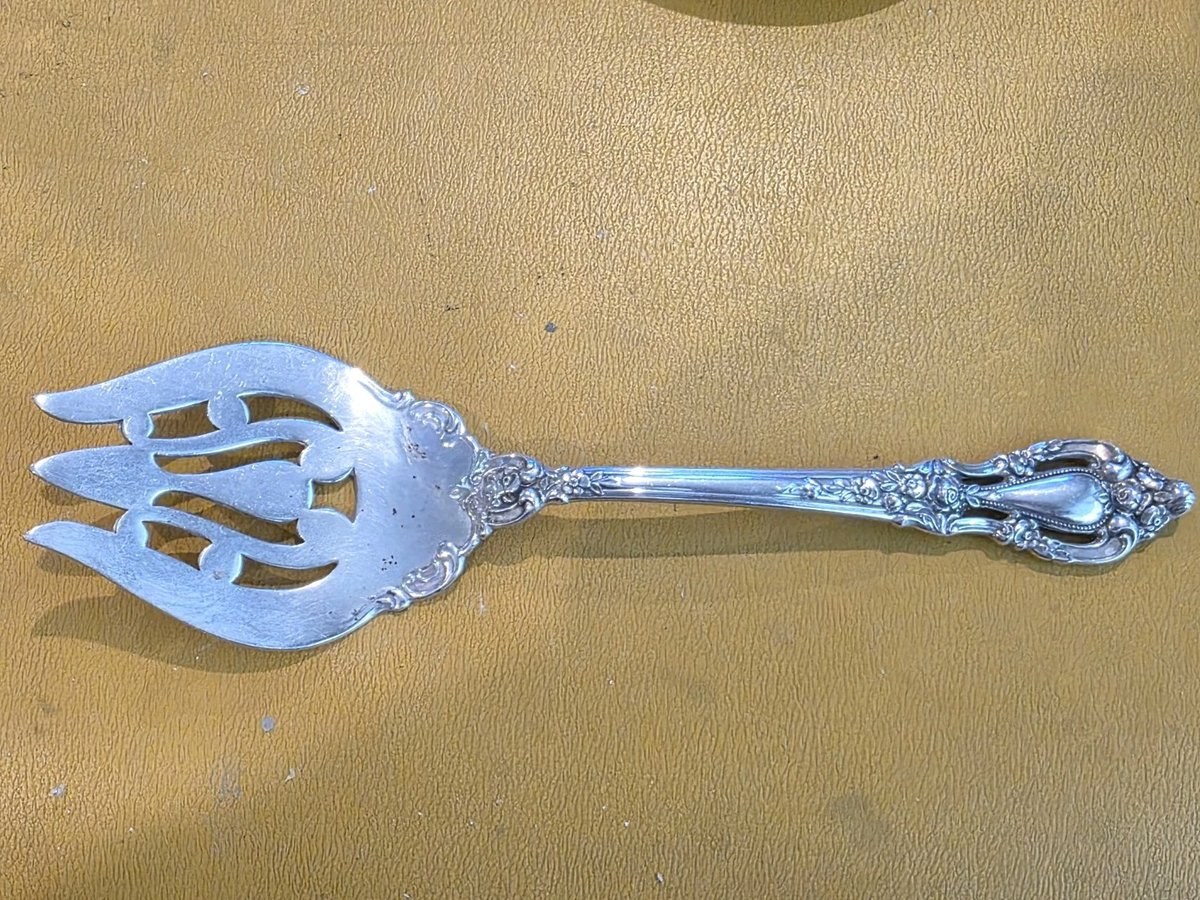 Lunt Sterling Silver Small Solid Cold Meat Serving Fork 7 3/4" Eloquence Pattern