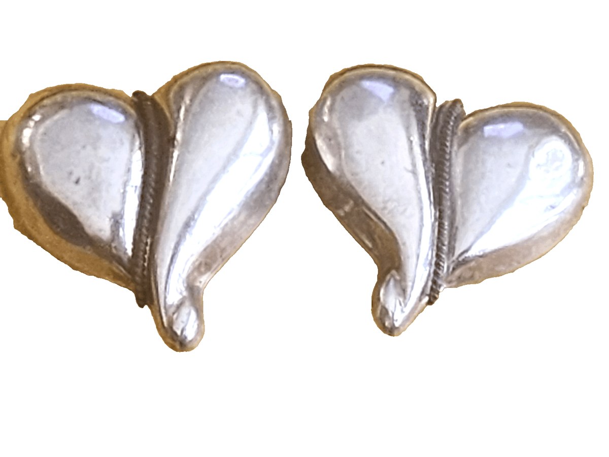 MEXICO 925 Sterling Silver  Vintage Dark Tone Love Heart Drop Earrings