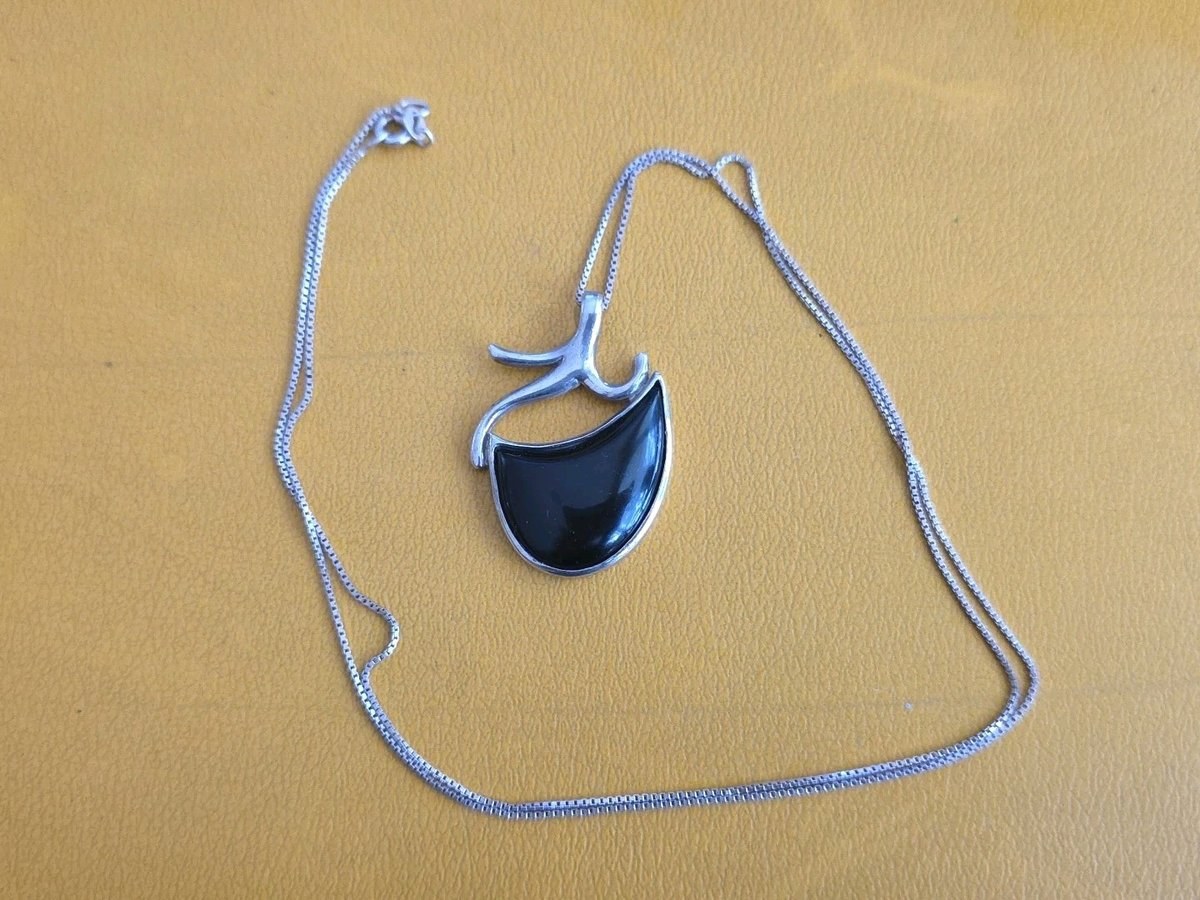 Mid-Century Modern Sterling  Necklace with Onyx