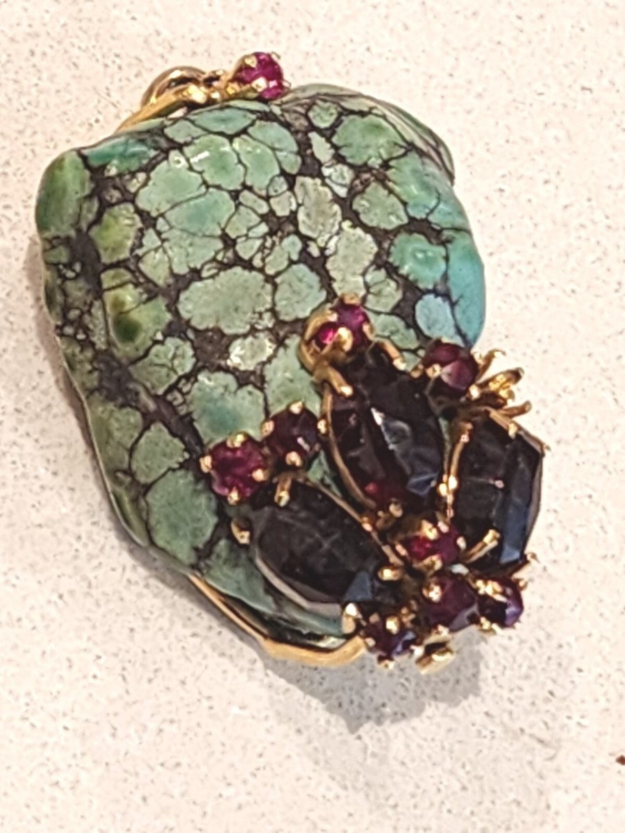 Natural Blue Lagoon Turquoise 14k Gold Pendant with Garnet Stones