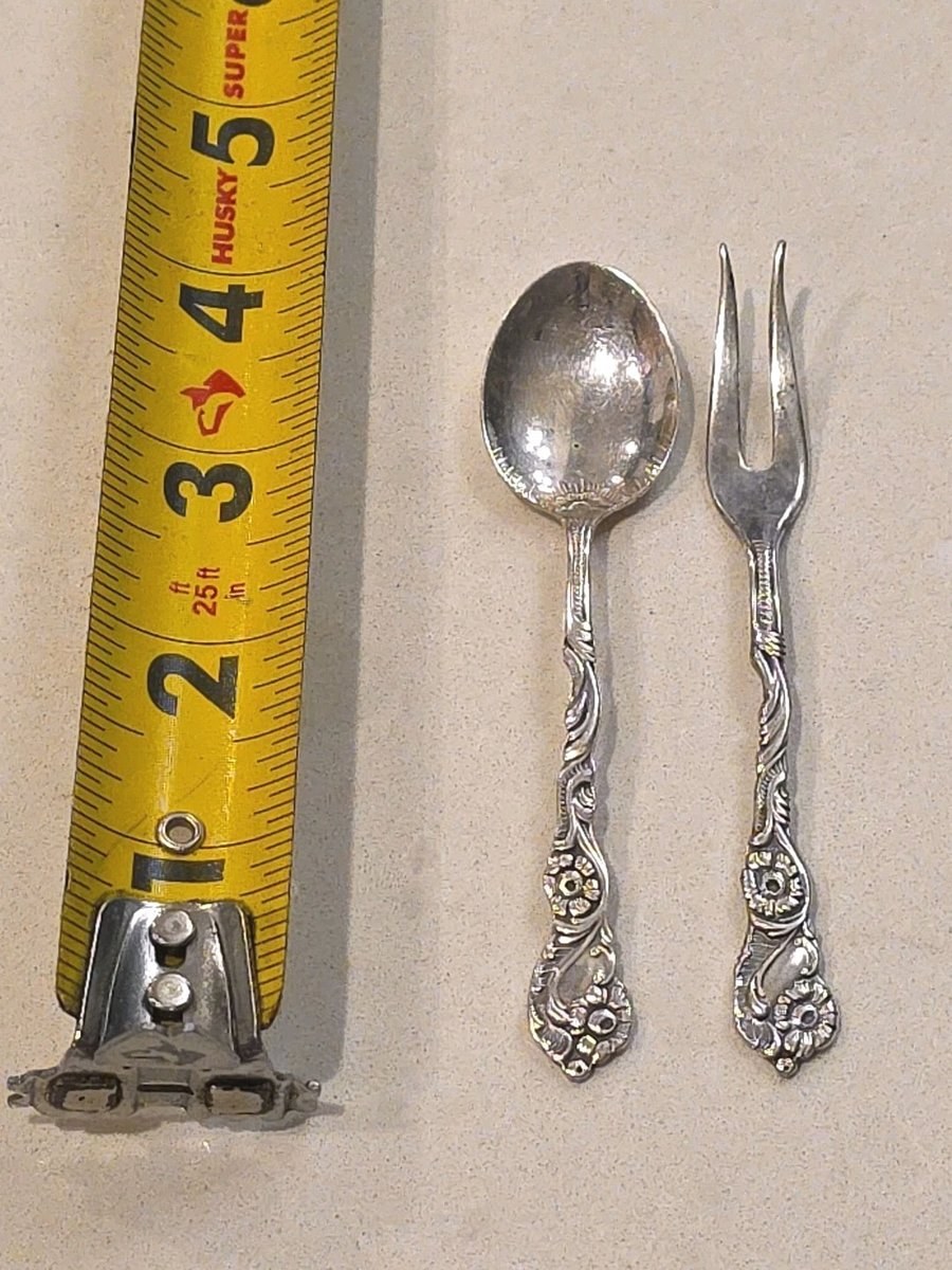 Nils Johan 4" Snail/Lemon Fork and 4" Demitasse Spoon from Sweden Floral pattern