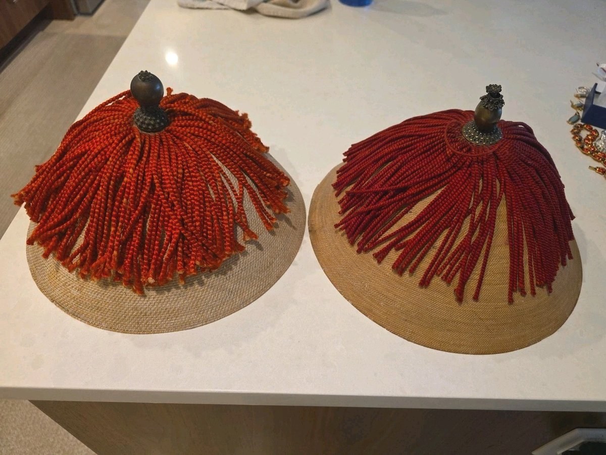 Pair of Antique Old Chinese 19th Century Court Officer Mandarin Hats