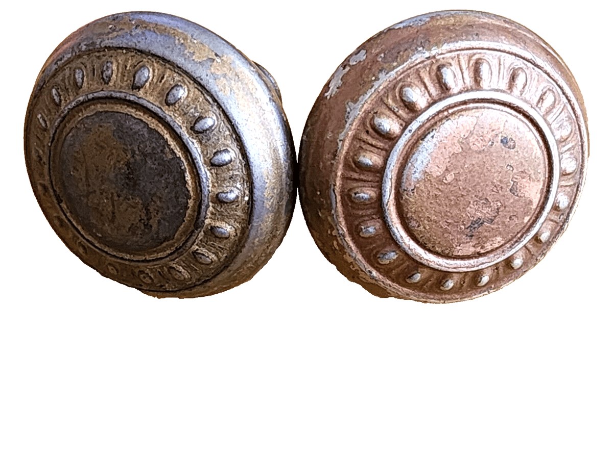 Pair of Antique Victorian Embossed Metal Door Knobs Eastlake