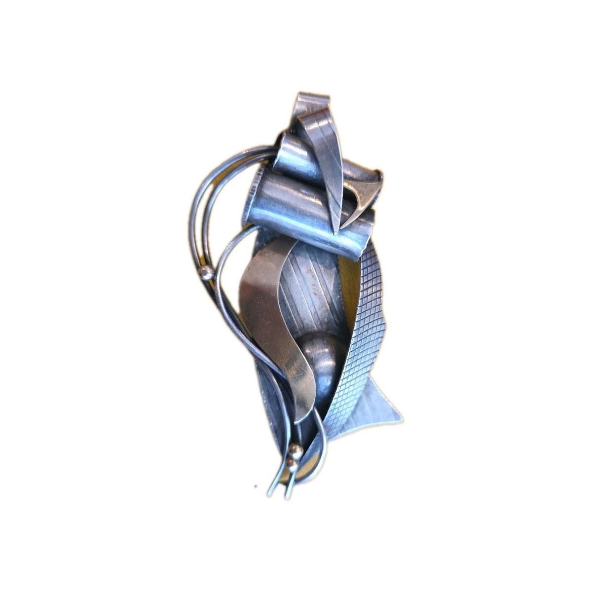 Patricia Karnes Sterling Silver Vintage Brutalist Pendant 4 1/4 in
