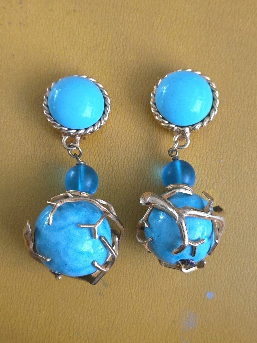 Philippe Ferrandis French Gold Plated TREE BRANCH Chandelier Earrings