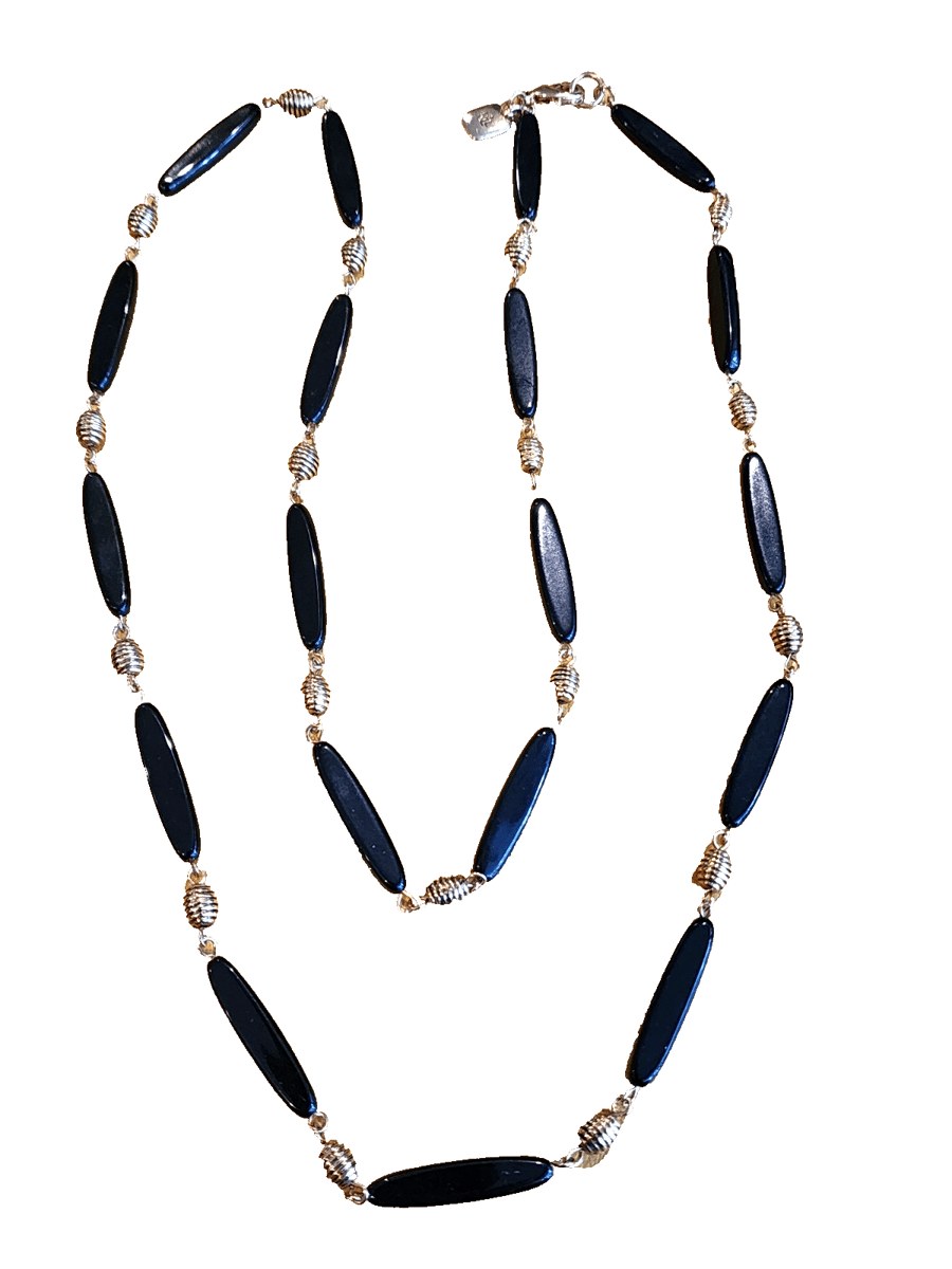 RALPH LAUREN RLL Black Lucite And Gold Tone Metal Beads