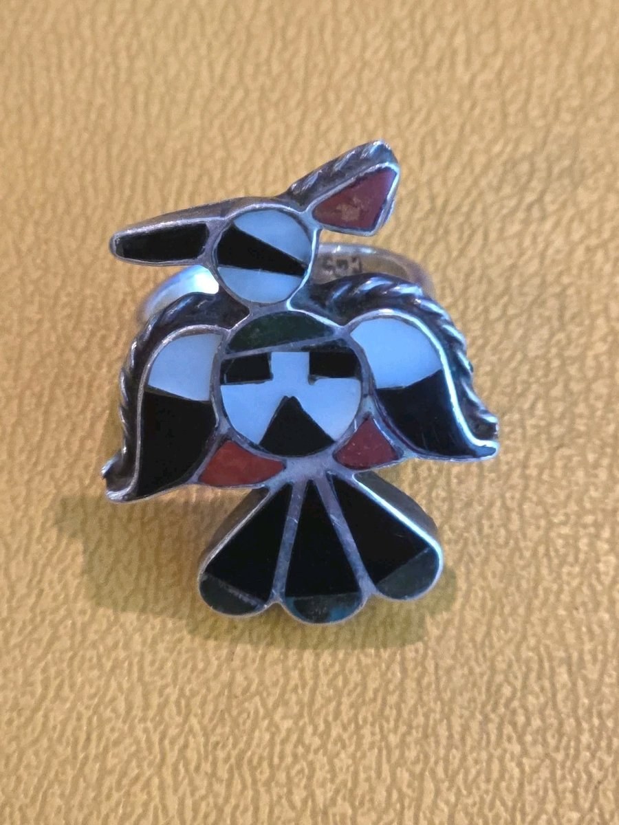 Rare Native American Zuni Edward Albert Beyuka Signed EAGLE DANCER Ring
