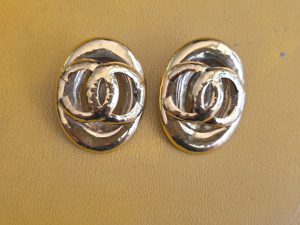Rare! Vintage Chanel Paris France Logo Earrings 1990s Spring Collection