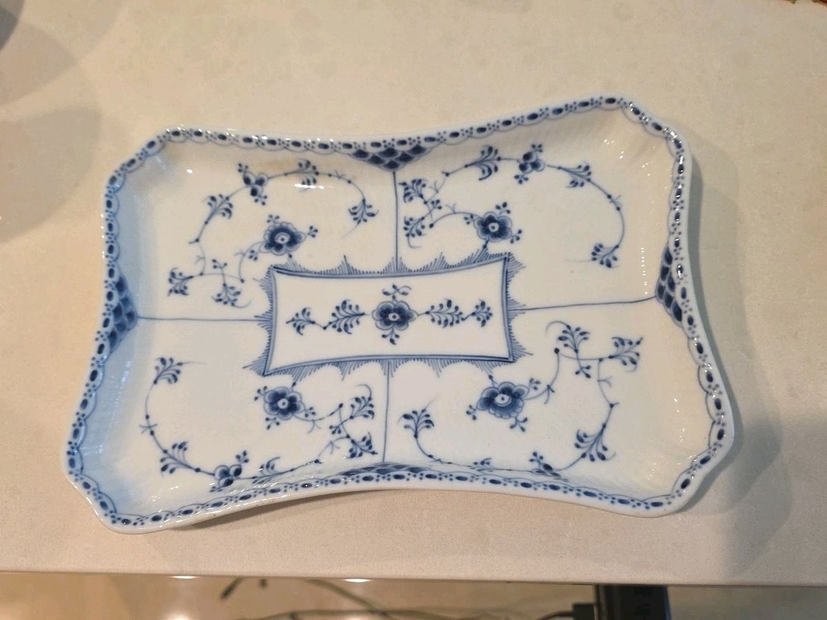 Royal Copenhagen Blue Fluted Half Lace Rectangular Tray Platter 716D  9 1/2"