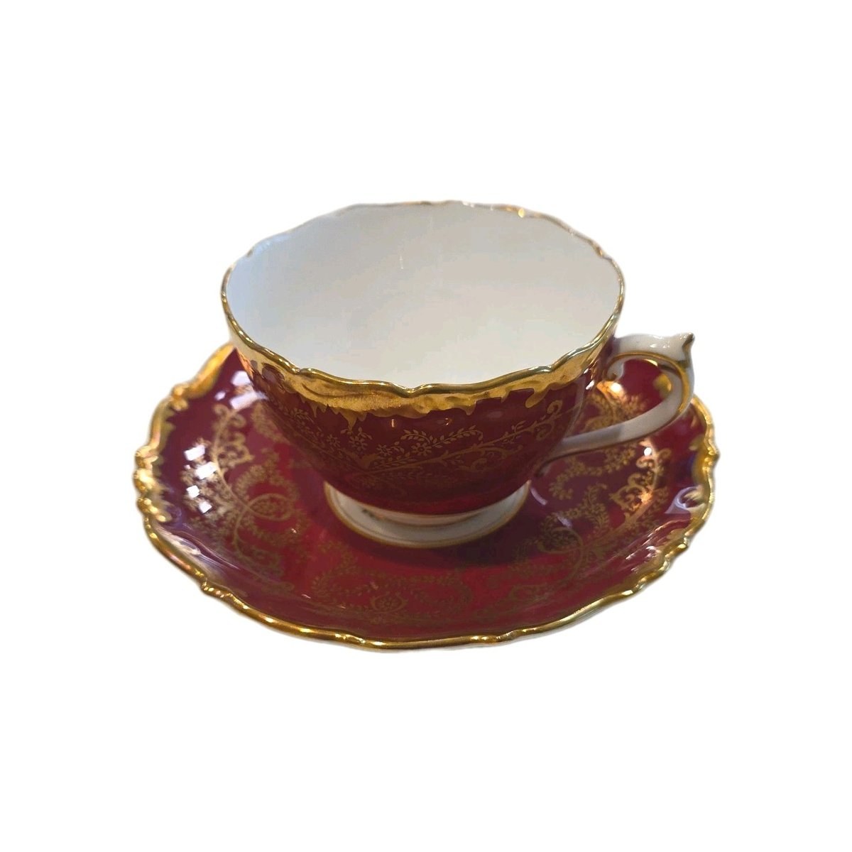 Set of 12 Coalport Bone China  Anniversary Cobalt Maroon Gold Tea Cup & Saucer