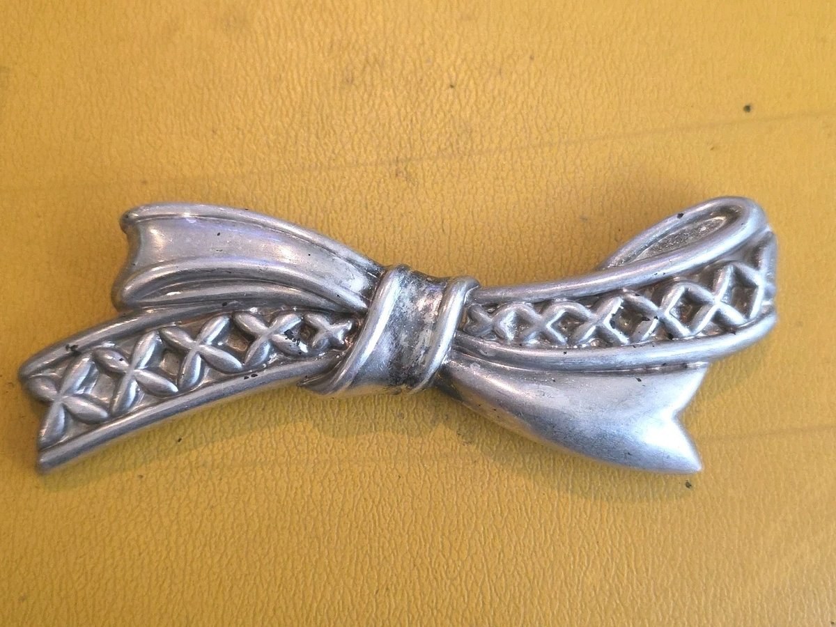 SHEFI ISRAEL 925 Silver  Vintage Sculpted Large Bow Brooch Pin  