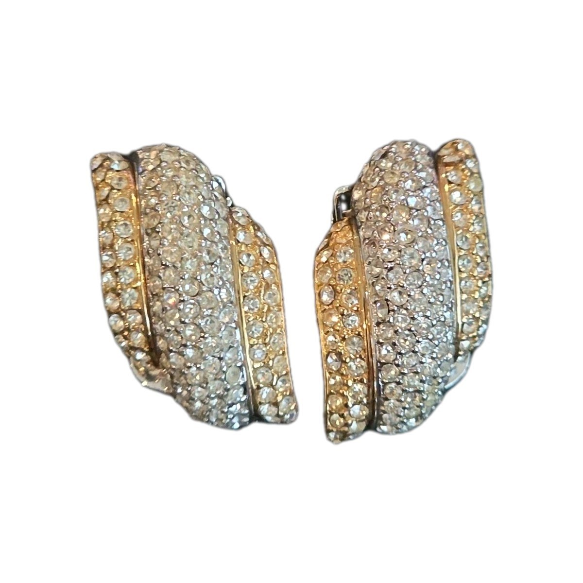 SIGNED CHRISTIAN DIOR GOLDTONE PAVE CRYSTAL EARRINGS ~ SO SPARKLY!