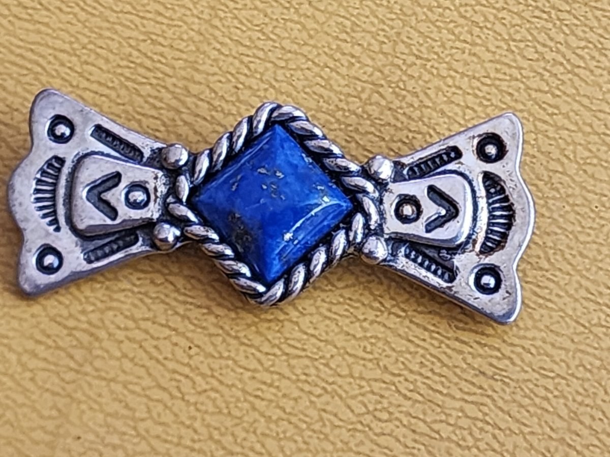 Southwestern Carolyn Pollack Lapis Sterling Silver Pin / Brooch bow Shape Signed
