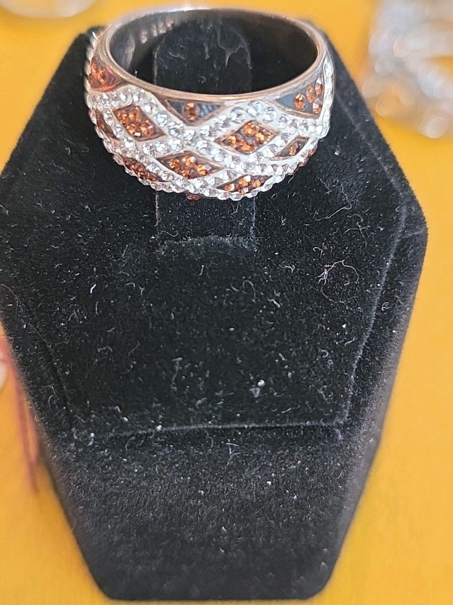 Sparkly Signed S925 Sterling Silver Citrine Ring Sz 7