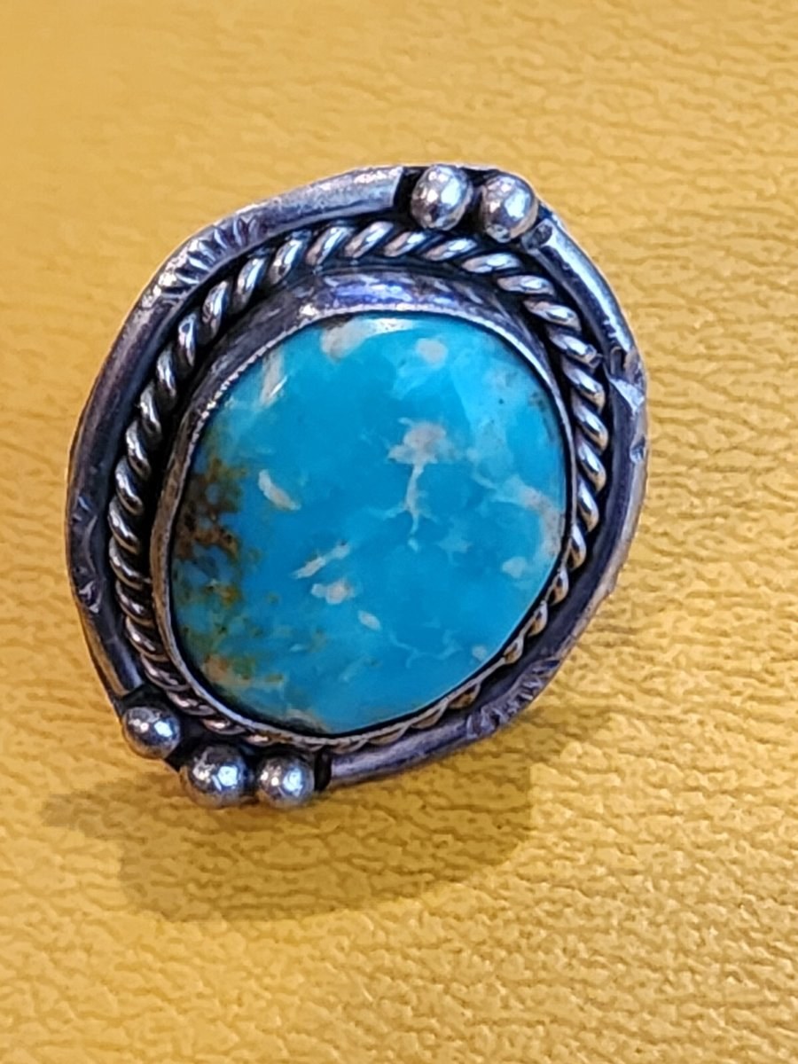 Sterling Silver 925 Native American Navajo Natural Turquoise Ring Sz 5.75
