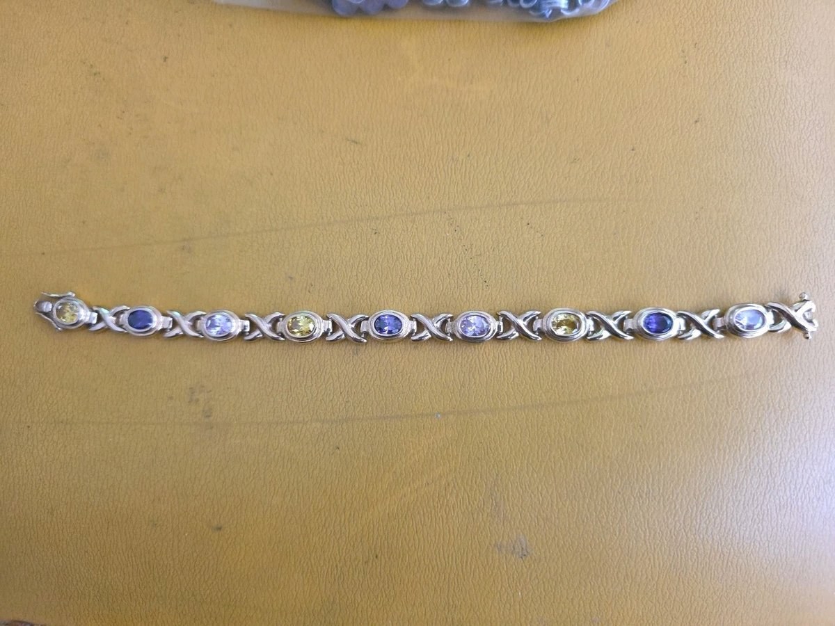 Sterling Silver X Style  Amethyst  & Citrine 7" Braclet 