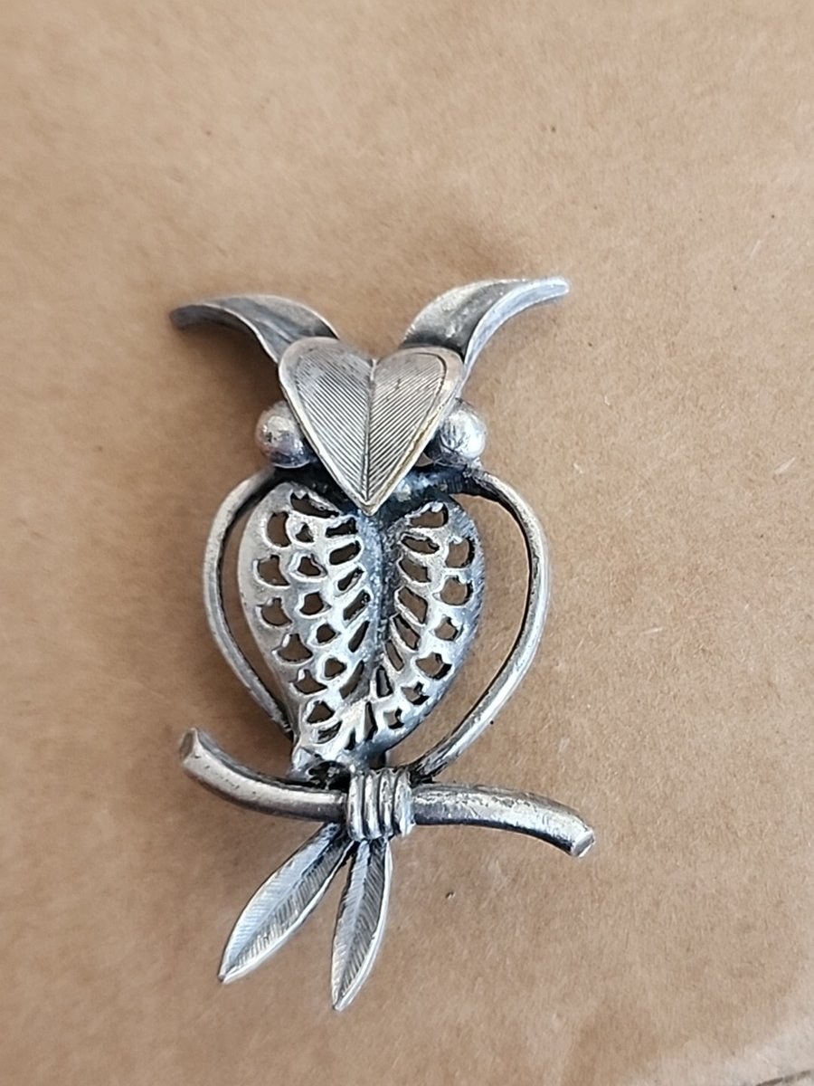 Stylized  Midcentury Owl Brooch Pin